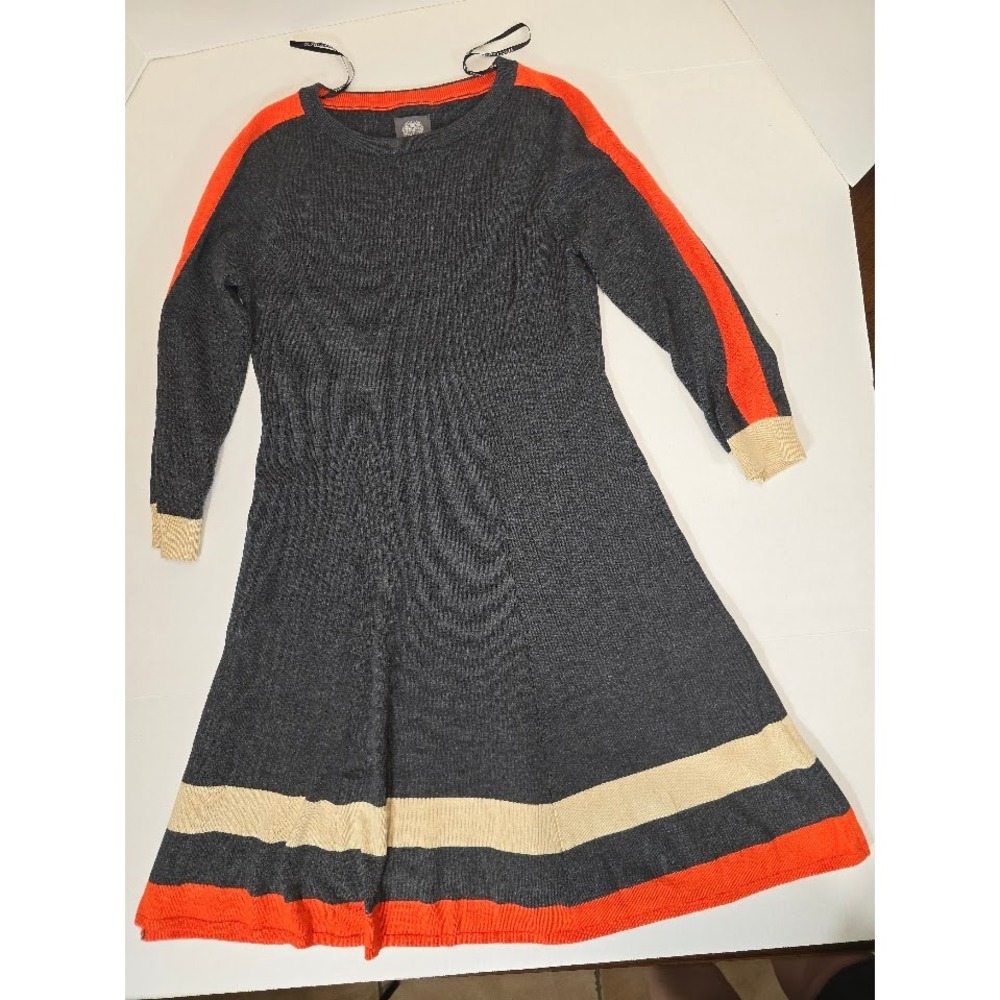Vince Camuto‎ Sweater Dress Knit A-Line Long Sleeve Casual Gray Orange Size S